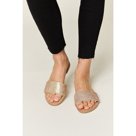 WILD DIVA Rhinestone Open Toe Flat Sandals - Picture 2 of 6